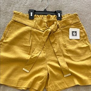 Anne Klein Mustard High-Waist Tie Belt Shorts brand new with tag